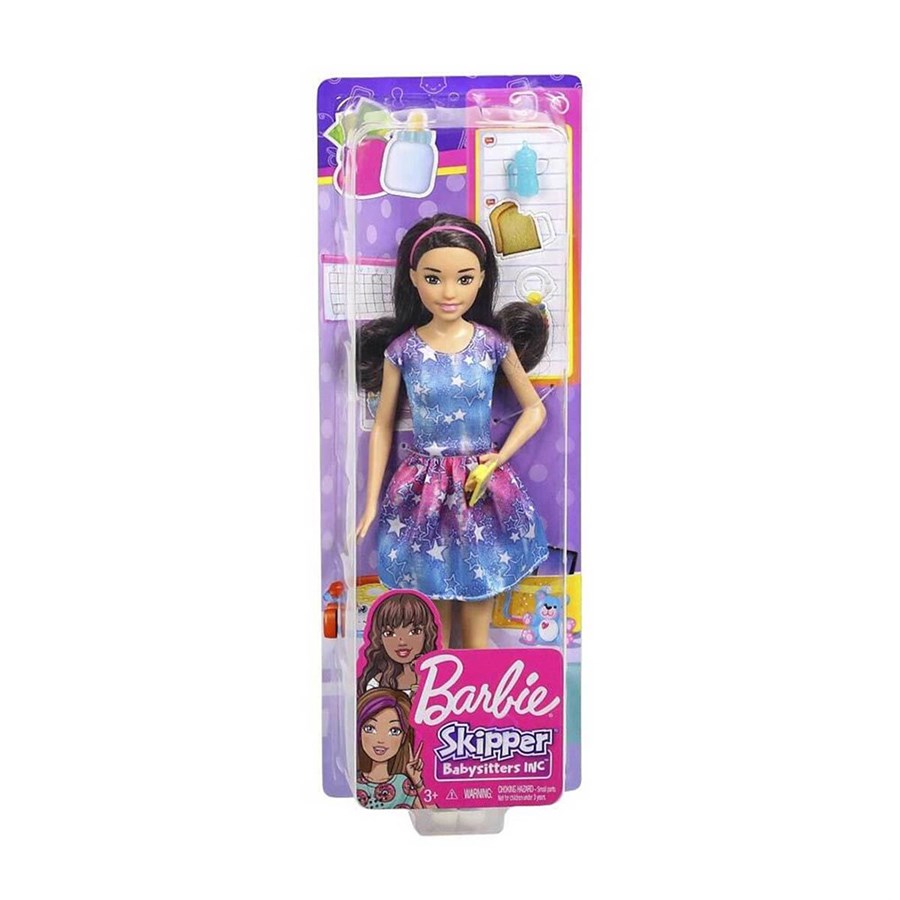 Barbie Bebek Bakıcısı Kumral Yıldızlı Elbise