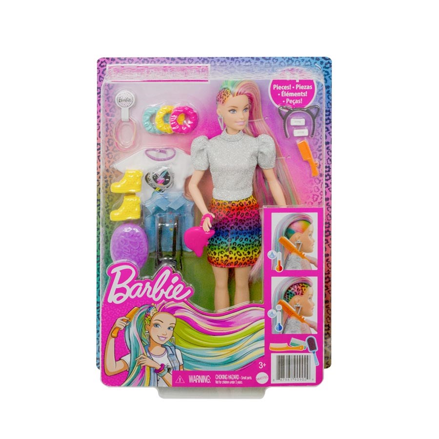 Barbie Leopar Desenli Saçlar Bebeği 