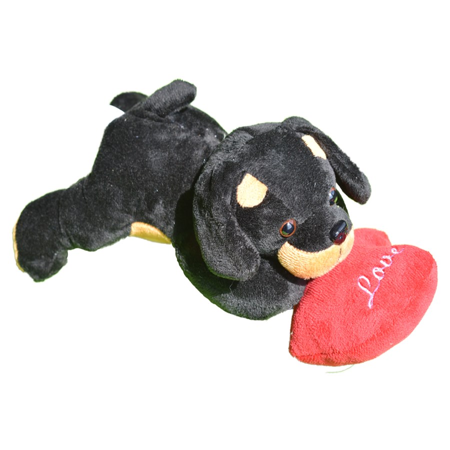 Peluş Yatan Köpek Kalpli 19cm Rottweiler