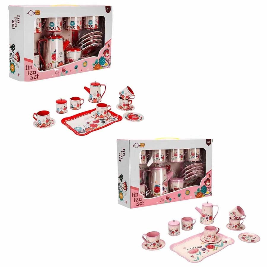 Çiçek Desenli Metal Çay Seti