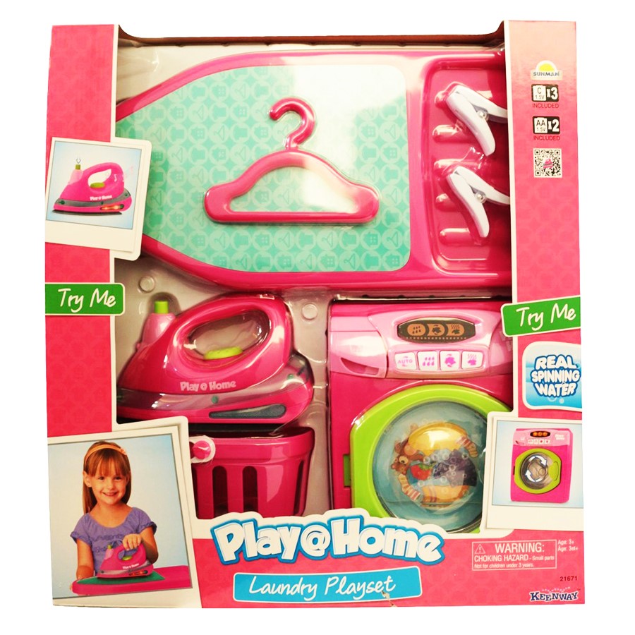 Ev Aleti Çamaşır Makinesi Ve Ütü 2'Li Set Pembe 