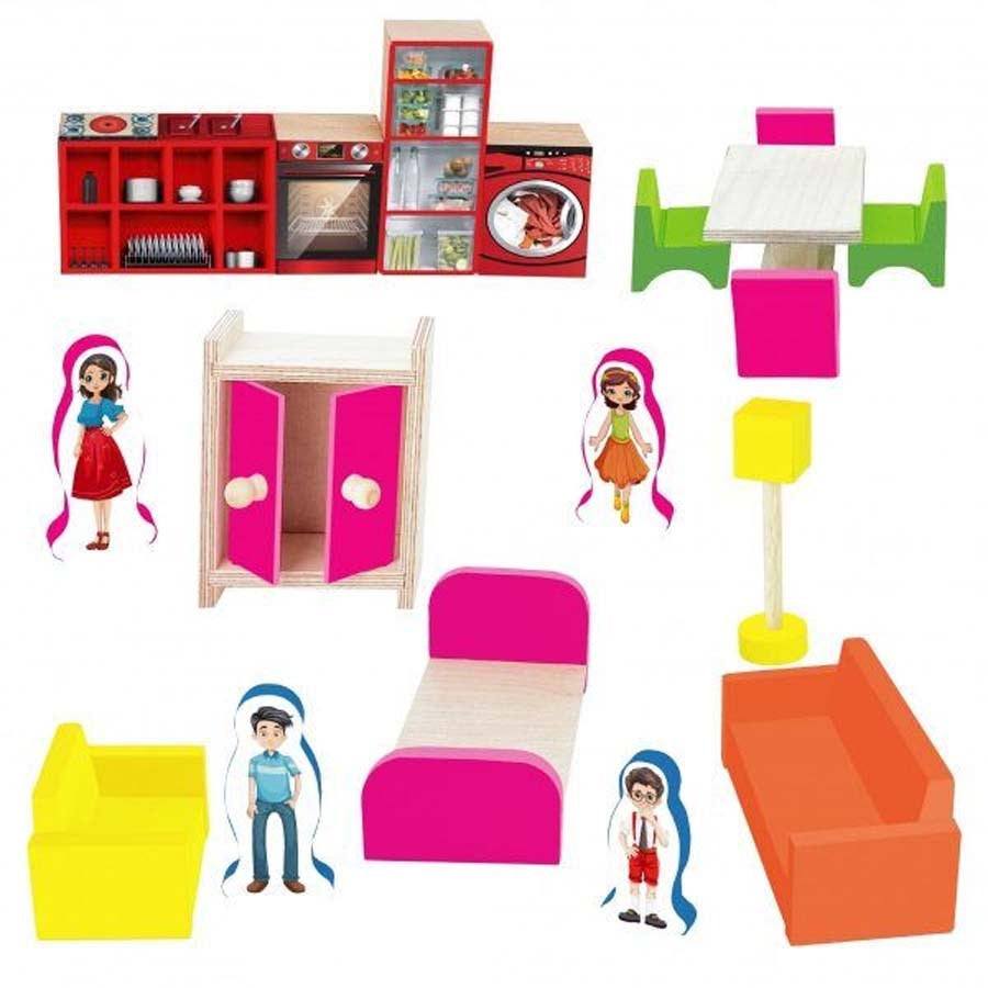 Playwood Kutuda Ahşap Minyatür Ev Eşyaları Seti 