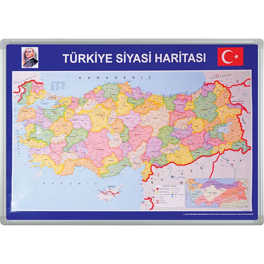 Türkiye Siyasi Haritası 70x100 Alüminyum Çerçeve 