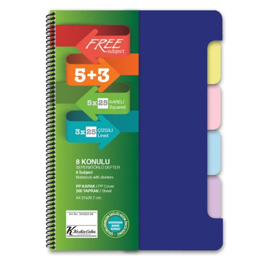 Keskin A4 200 Yp Ayraçlı Free Subject Defter 