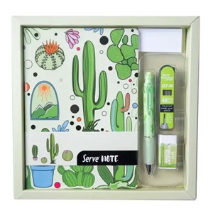 Serve Defter Seti Desenli Elma Yeşili Kutulu