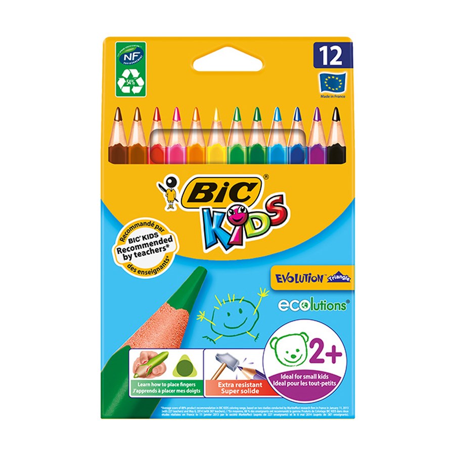 Bic Evolution Üçgen Jumbo Kuru Boya Kalemi 12`li 