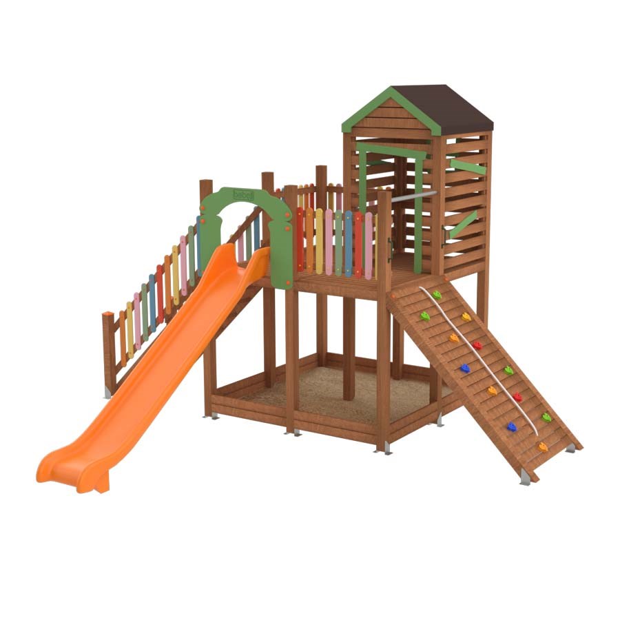 Ahşap Renkli Oyun Parkı-6 350x200x350